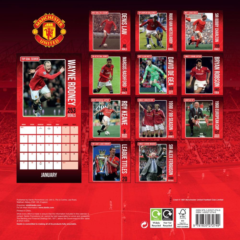 Manchester United FC Legends Square Calendar 2025: 4 - Calendars & Planners By Manchester United