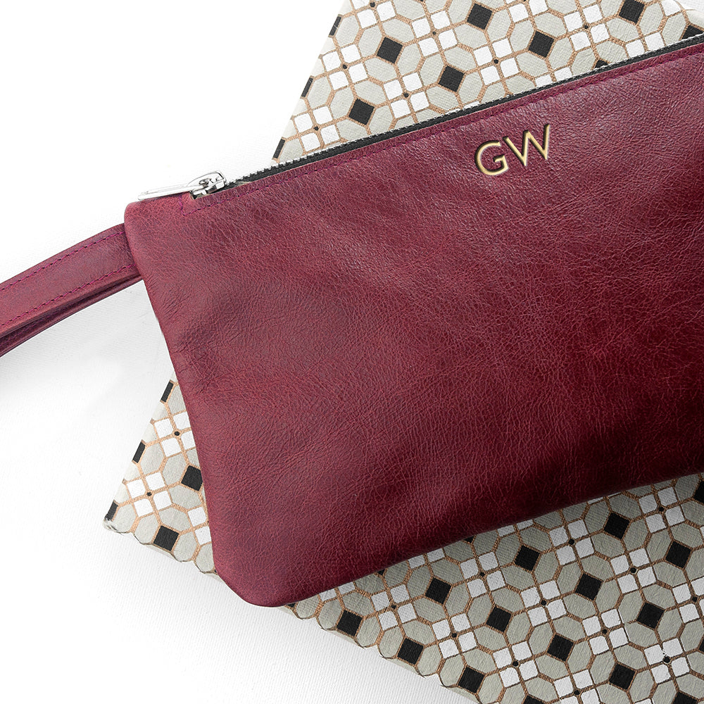 Personalised Monogram Burgundy Leather Clutch Bag - Bags & Purses at Gift Moments