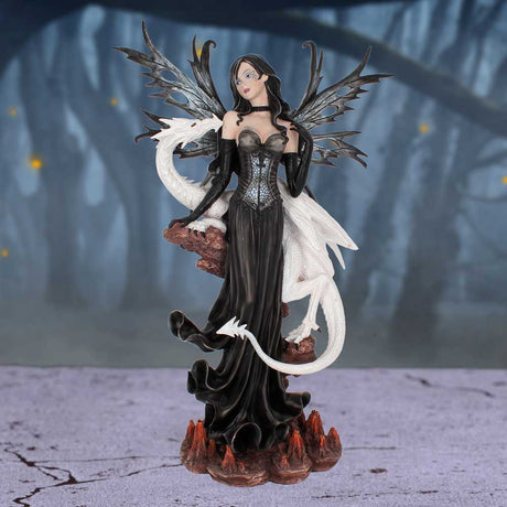 Isabelle 57cm Dark Fairy and White Dragon Figurine - Figures & Collectables at Gift Moments