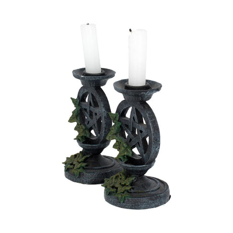 Pair of Aged Ivy Pentagram Candlesticks Gothic Candle Holders - Candles & Holders at Gift Moments