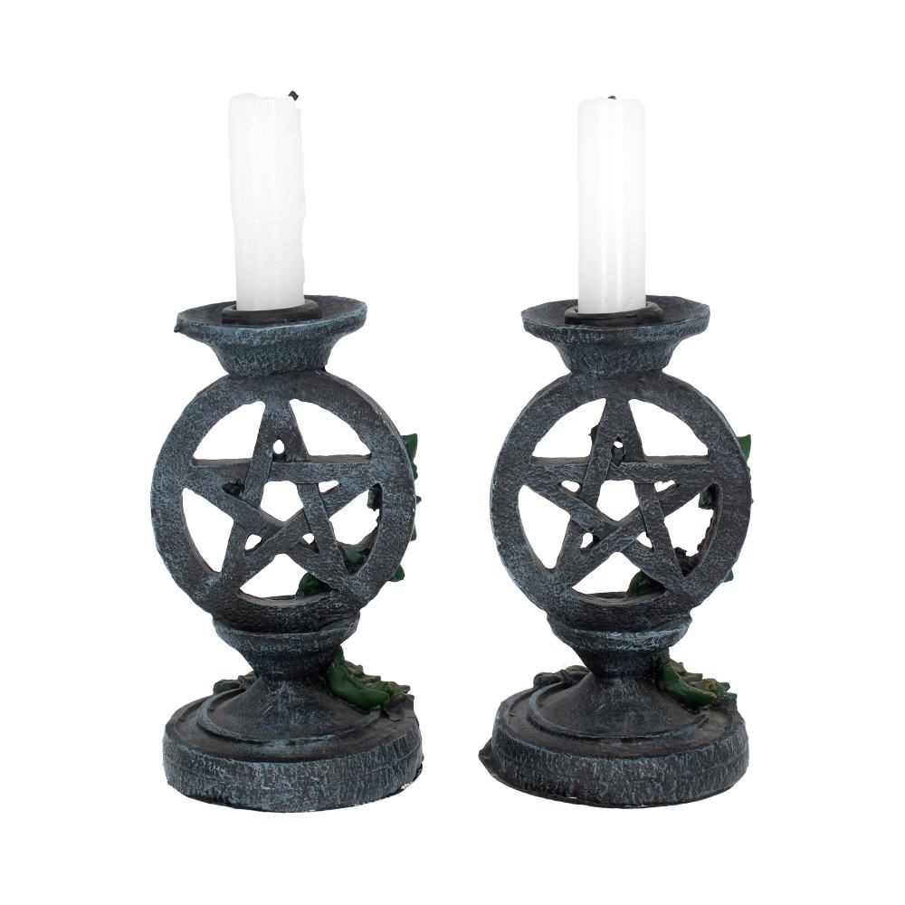 Pair of Aged Ivy Pentagram Candlesticks Gothic Candle Holders - Candles & Holders at Gift Moments