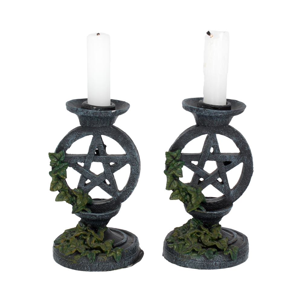 Pair of Aged Ivy Pentagram Candlesticks Gothic Candle Holders Default Title - Candles & Holders at Gift Moments