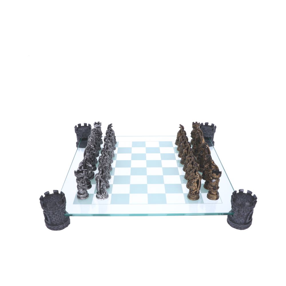 Raised Fantasy Kingdom Of The Dragon Chess Set With Corner Towers 43cm - Chess Sets at Gift Moments