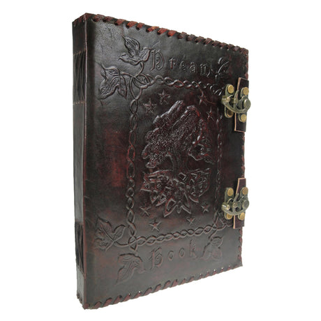 Small Lockable Leather Dream Book With Embossed Tree Of Life 25cm Default Title - Leather Journals at Gift Moments