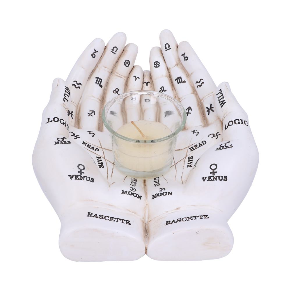 Palmist’s Guide White Chiromancy Hands Candle Holder: 2 - Candles & Holders By Gift Moments