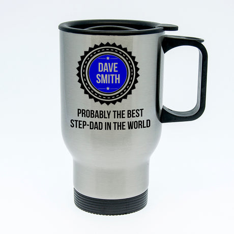 Personalised Best Step Dad Travel Mug: 4 - Travel Mugs By Gift Moments