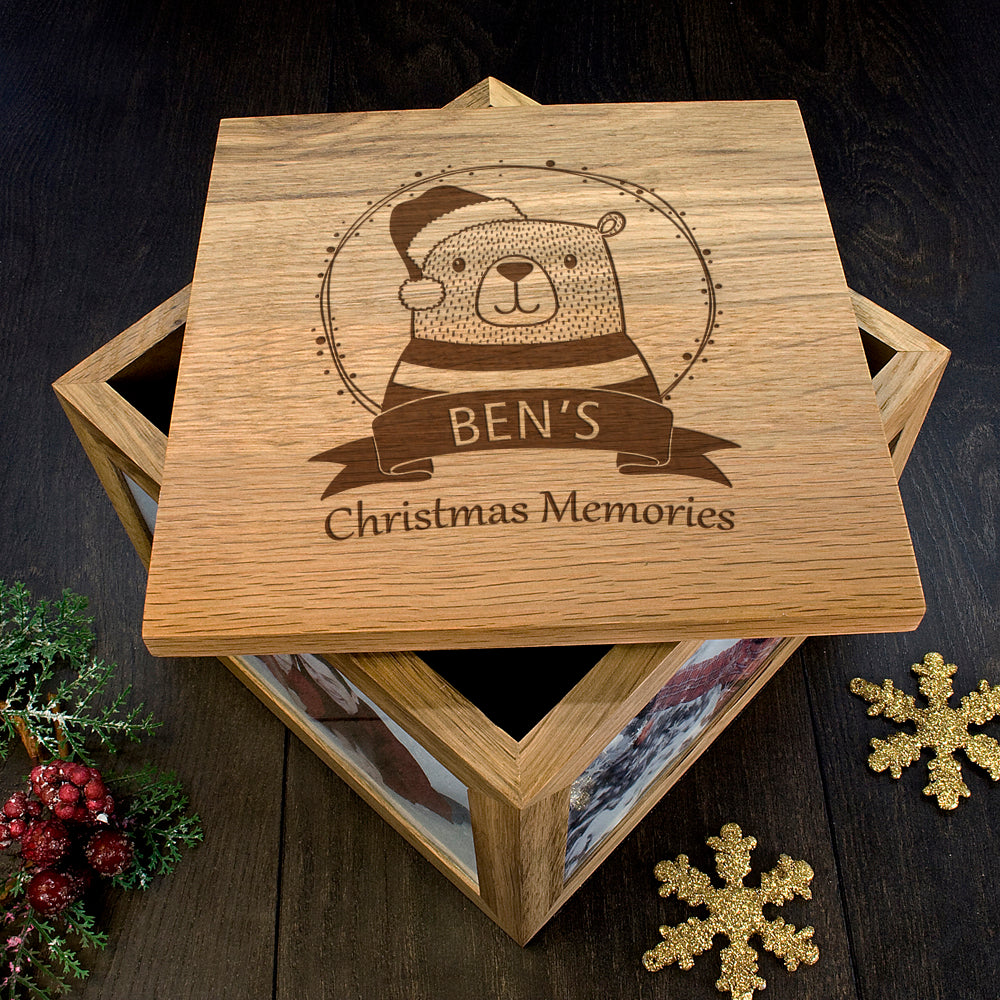 Personalised Woodland Animal Christmas Memory Boxes Bear - Photo Cubes at Gift Moments