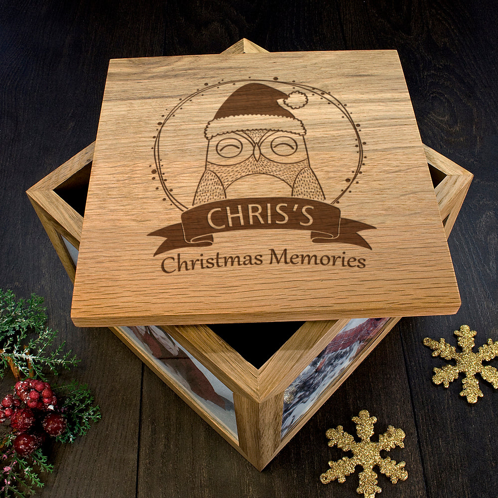 Personalised Woodland Animal Christmas Memory Boxes Owl - Photo Cubes at Gift Moments