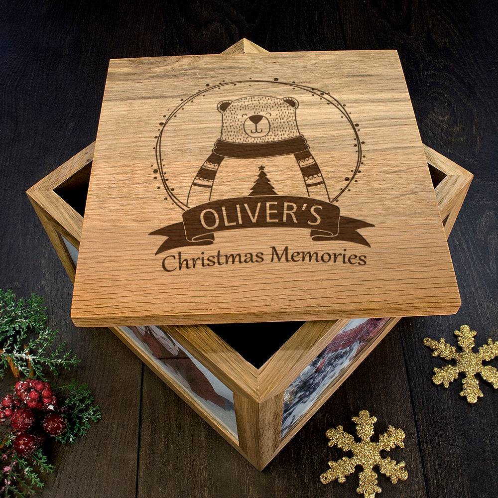 Personalised Woodland Animal Christmas Memory Boxes Polar Bear - Photo Cubes at Gift Moments