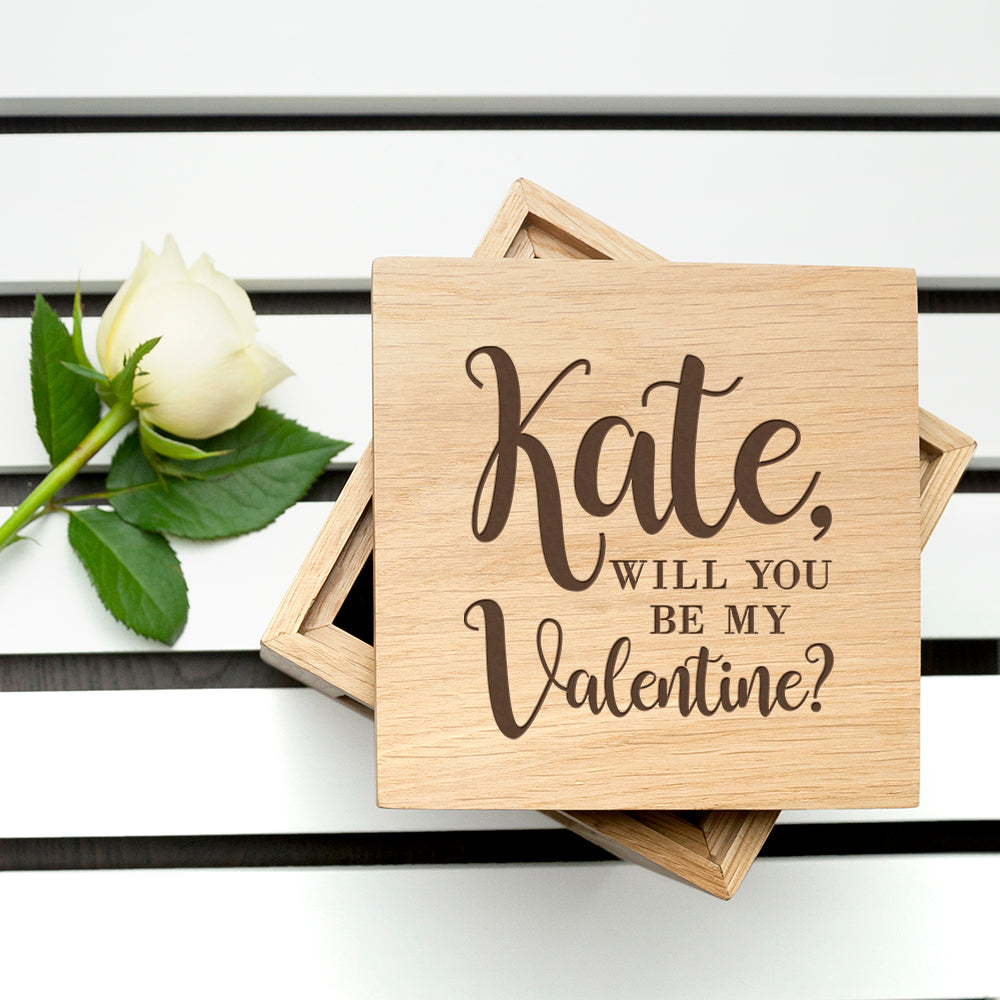 Personalised Be My Valentine Oak Photo Cube - Photo Cubes at Gift Moments