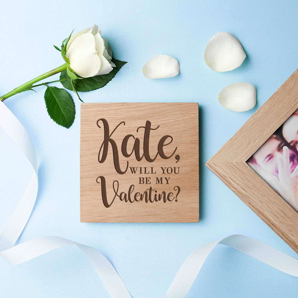 Personalised Be My Valentine Oak Photo Cube - Photo Cubes at Gift Moments