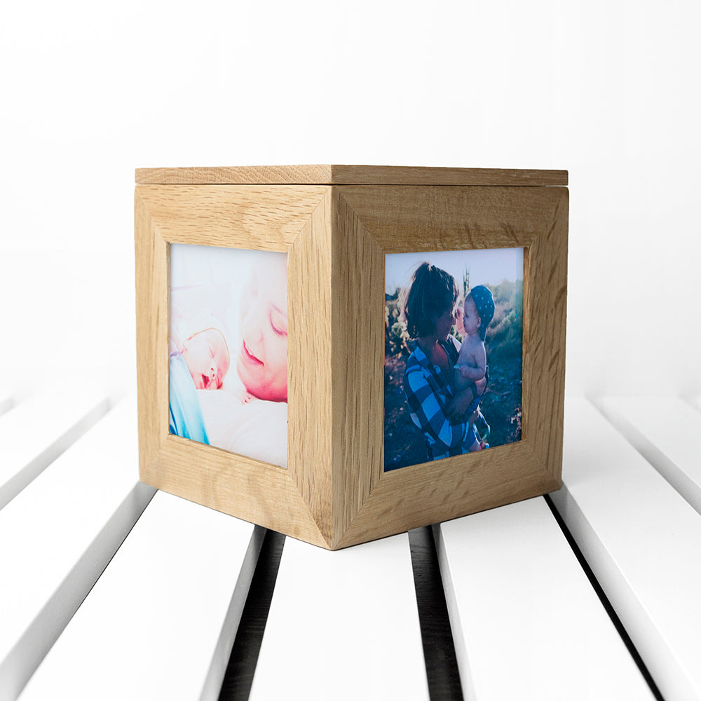 Personalised Oak Photo Cube Keepsake: 7 - Photo Cubes By Gift Moments