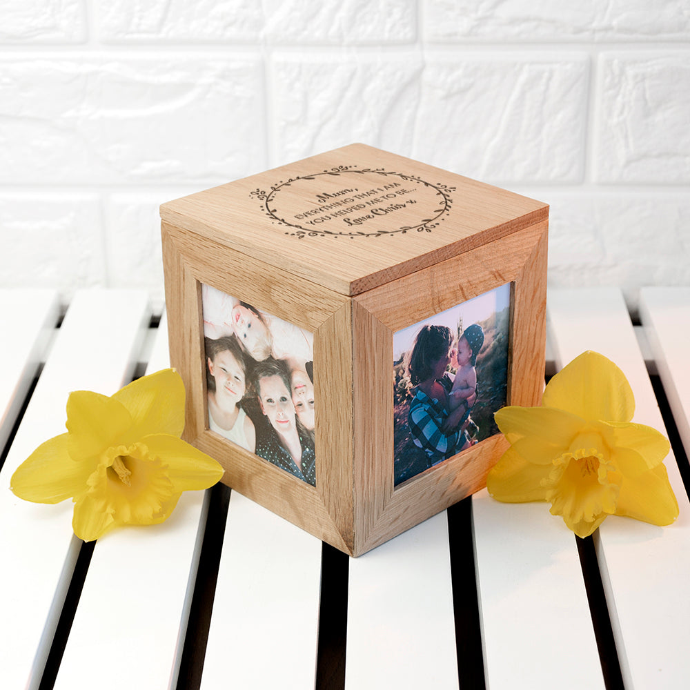 Personalised Thank You Mum Oak Photo Cube - Photo Cubes at Gift Moments