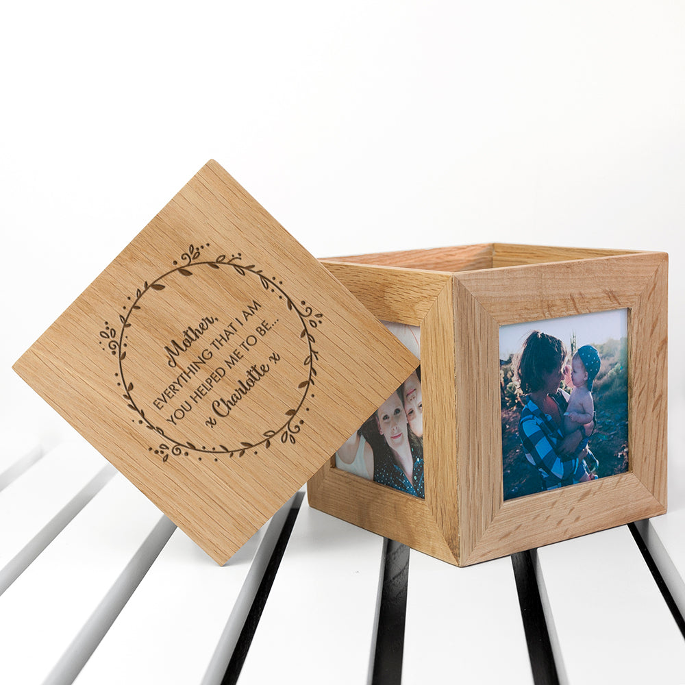 Personalised Thank You Mum Oak Photo Cube - Photo Cubes at Gift Moments