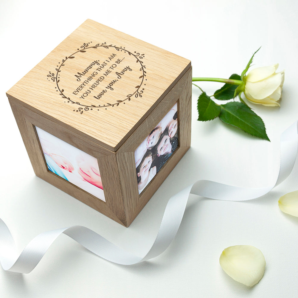 Personalised Thank You Mum Oak Photo Cube - Photo Cubes at Gift Moments