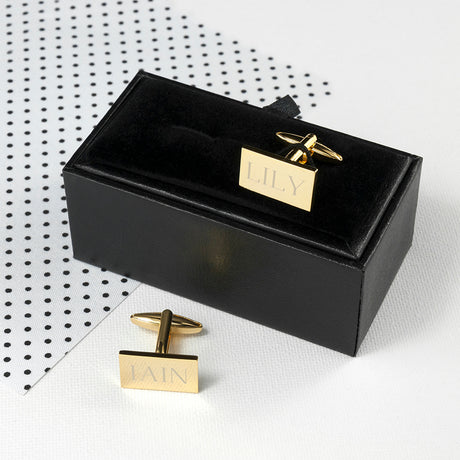 Personalised Gold Plated Rectangle Cufflinks - Cufflinks & Tie Slides at Gift Moments