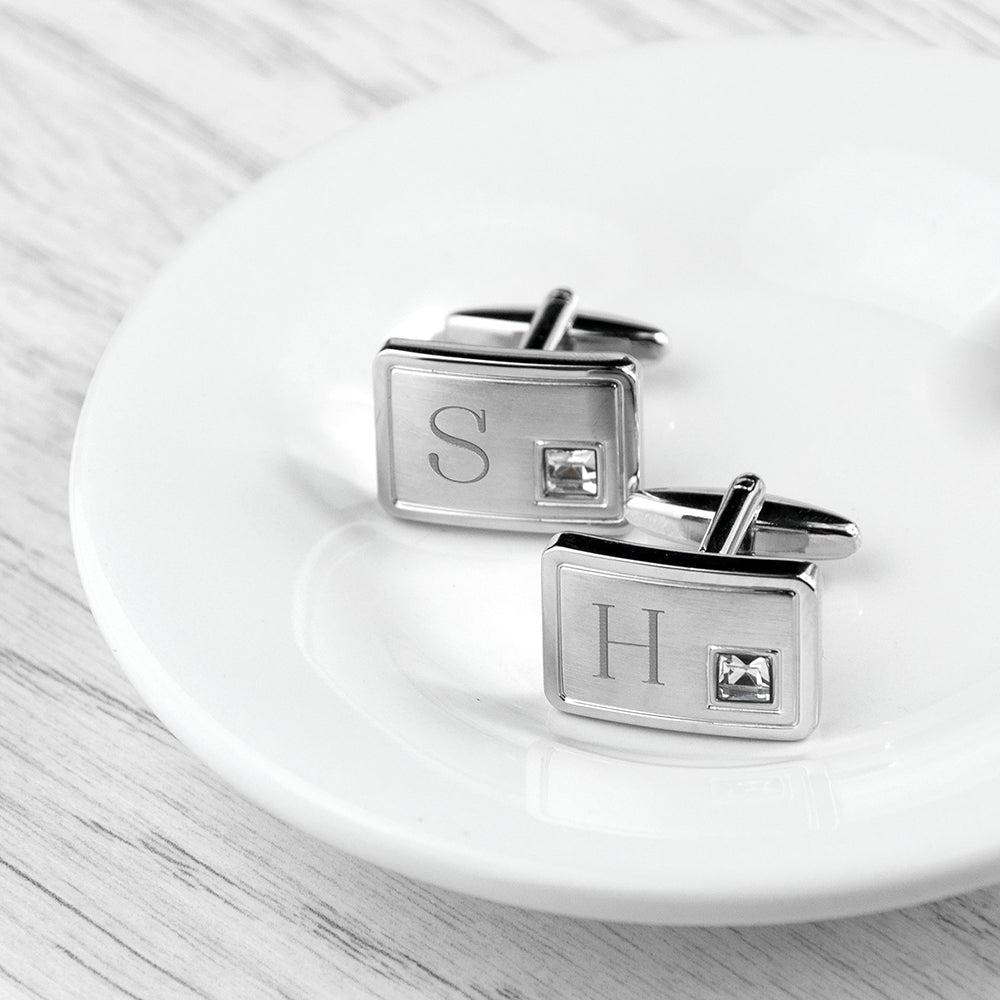 Personalised Brushed Silver Crystal Cufflinks - Cufflinks & Tie Slides at Gift Moments