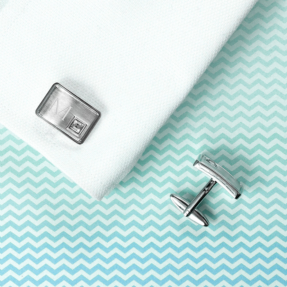 Personalised Brushed Silver Crystal Cufflinks - Cufflinks & Tie Slides at Gift Moments