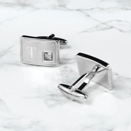 Personalised Brushed Silver Crystal Cufflinks - Cufflinks & Tie Slides at Gift Moments