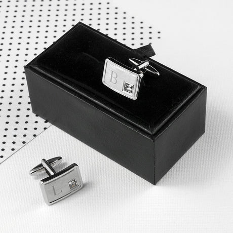 Personalised Brushed Silver Crystal Cufflinks - Cufflinks & Tie Slides at Gift Moments