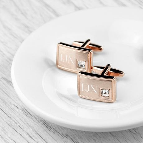 Personalised Crystal Rose Gold Cufflinks - Cufflinks & Tie Slides at Gift Moments