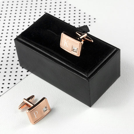 Personalised Crystal Rose Gold Cufflinks - Cufflinks & Tie Slides at Gift Moments