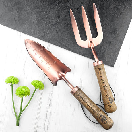 Elegant Personalised Luxe Copper Trowel and Fork Set - Tools at Gift Moments