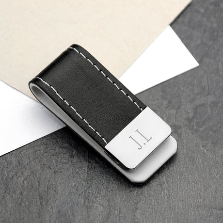 Personalised Black Leather Money Clip Tall Font - Wallets & Money Clips at Gift Moments