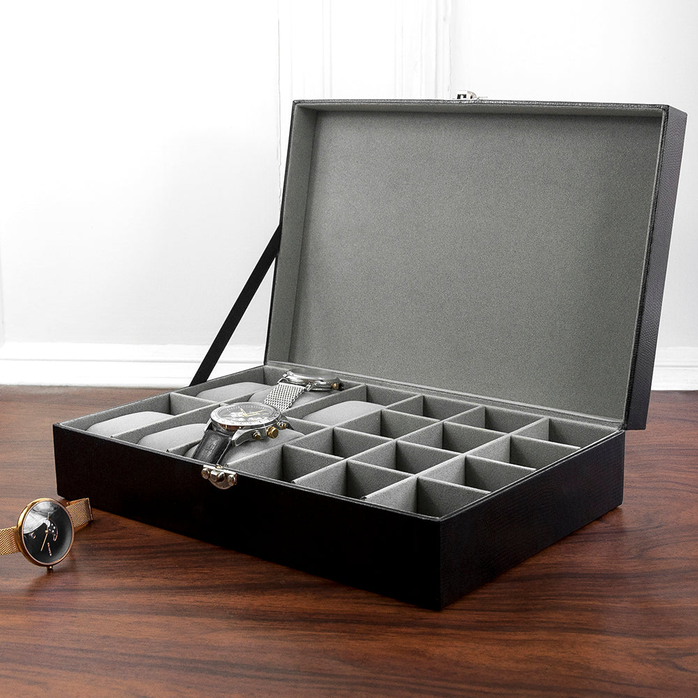 Personalised Black Leather Watch & Cufflink Box - Jewellery Boxes at Gift Moments