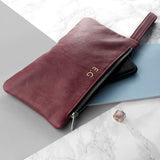 Personalised Monogram Burgundy Leather Clutch Bag Gold - Bags & Purses at Gift Moments