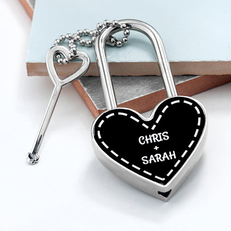 Personalised Parisienne Love Heart Padlocks Black - Keyrings at Gift Moments