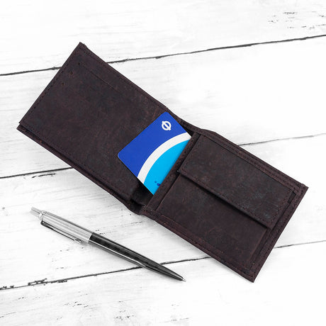 Personalised Dark Brown Vegan Leather Cork Wallet - Wallets & Money Clips at Gift Moments