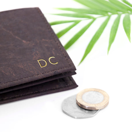 Personalised Dark Brown Vegan Leather Cork Wallet - Wallets & Money Clips at Gift Moments