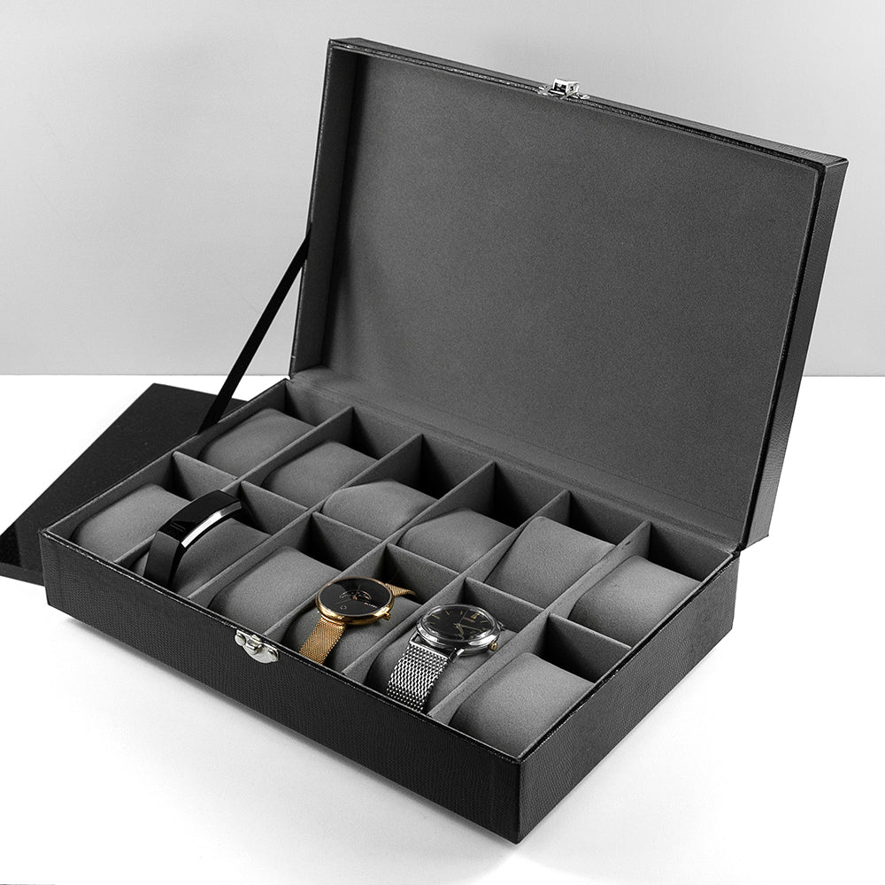 Personalised Black Leather 12 Piece Watch Box - Jewellery Boxes at Gift Moments