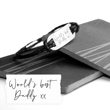 Personalised Handwriting Mens Black Leather Bracelet - Bracelets at Gift Moments