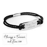 Personalised Handwriting Men’s Black Leather Bracelet: 6 - Bracelets By Gift Moments