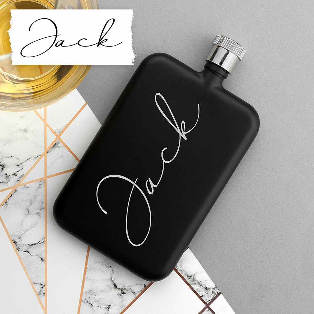 Personalised Handwriting Black Slimline Flask - Hip Flasks at Gift Moments