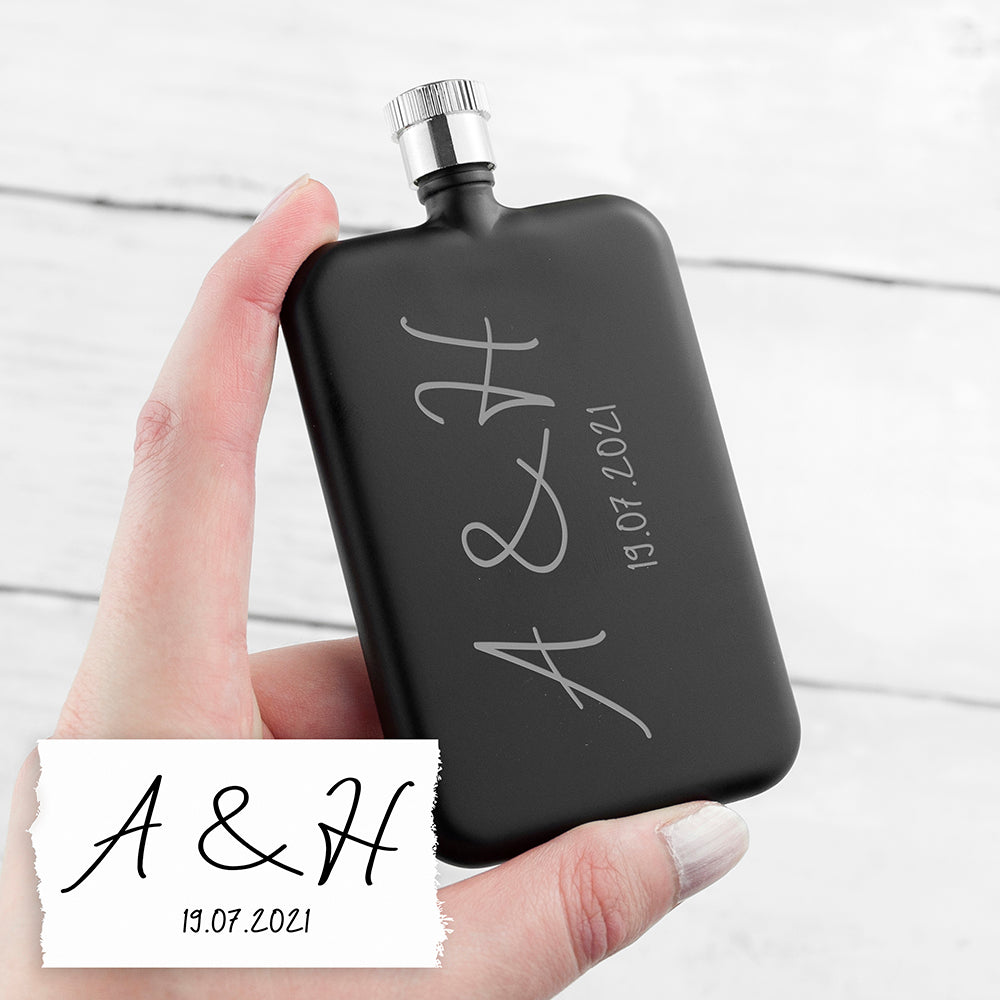 Personalised Handwriting Black Slimline Flask - Hip Flasks at Gift Moments