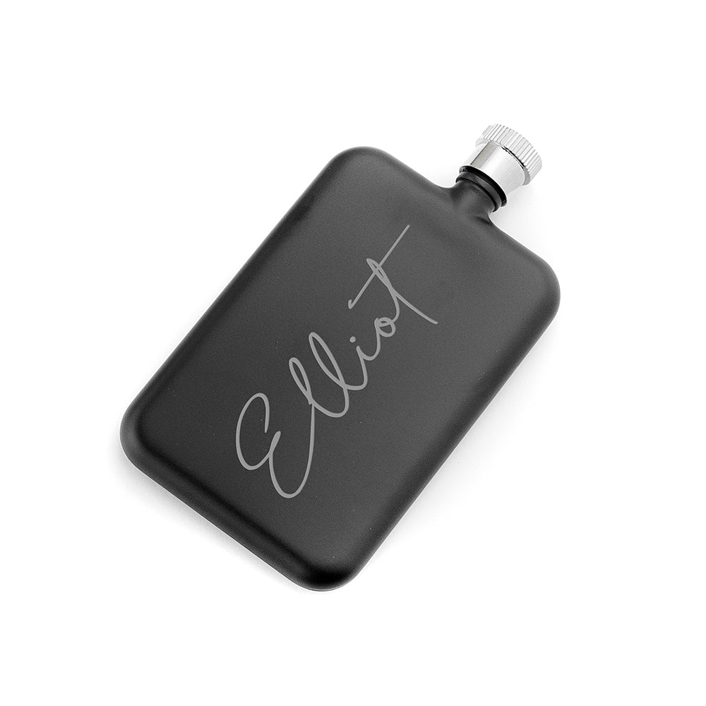 Personalised Handwriting Black Slimline Flask - Hip Flasks at Gift Moments