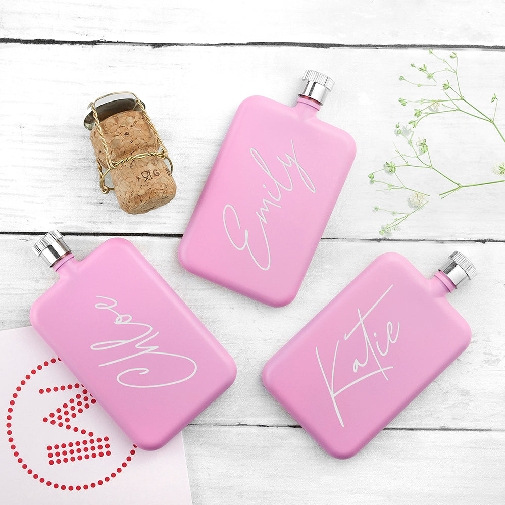 Personalised Handwriting Pink Slimline Flask - Hip Flasks at Gift Moments