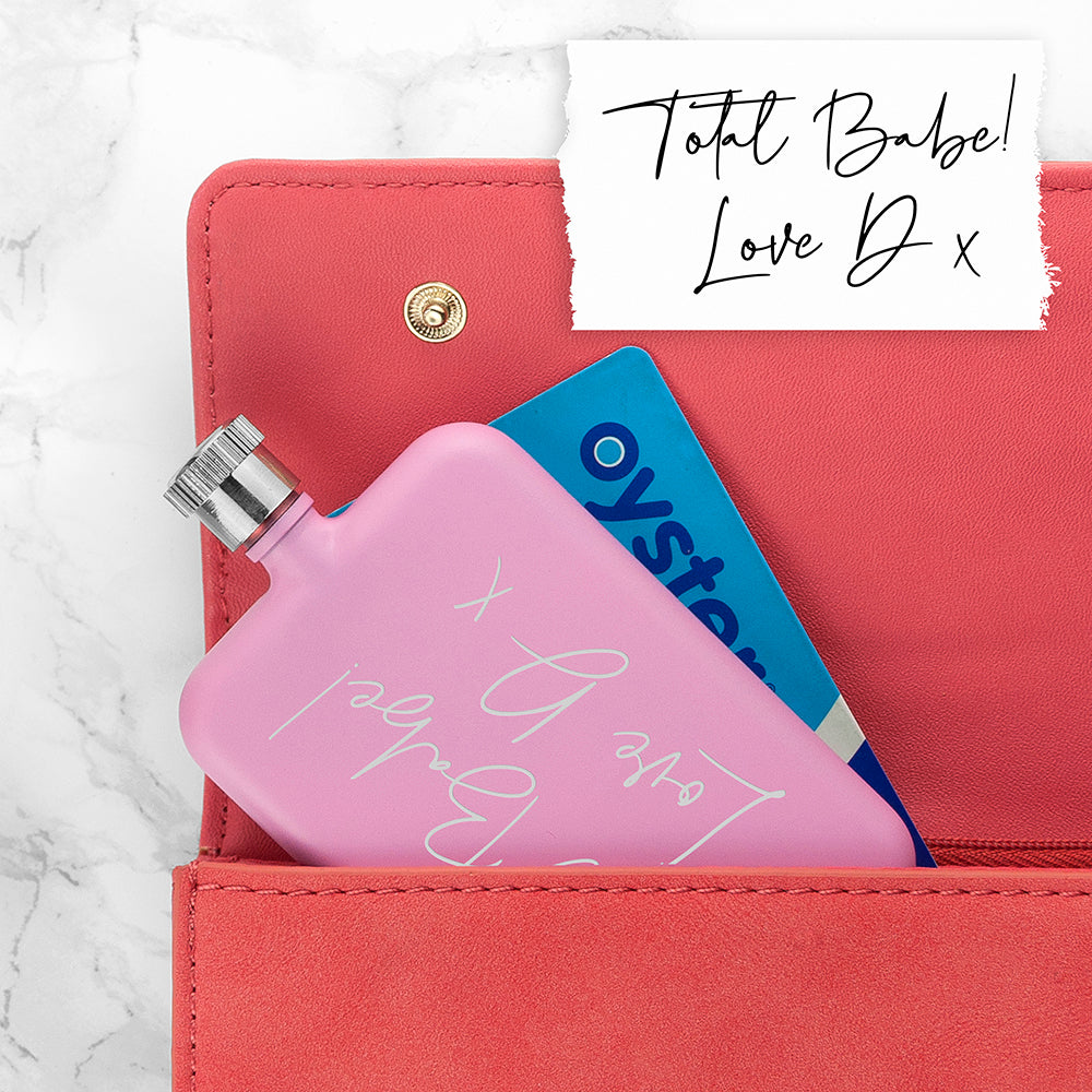 Personalised Handwriting Pink Slimline Flask - Hip Flasks at Gift Moments