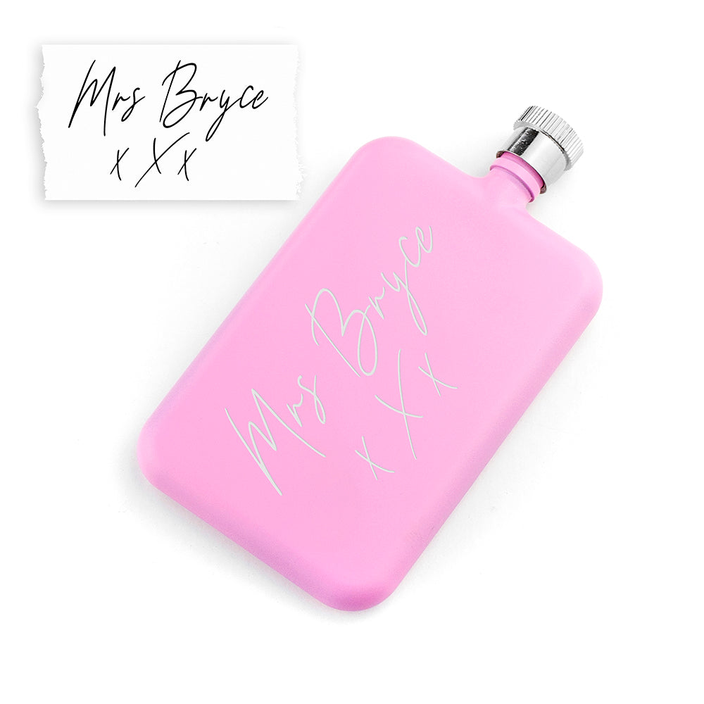 Personalised Handwriting Pink Slimline Flask - Hip Flasks at Gift Moments