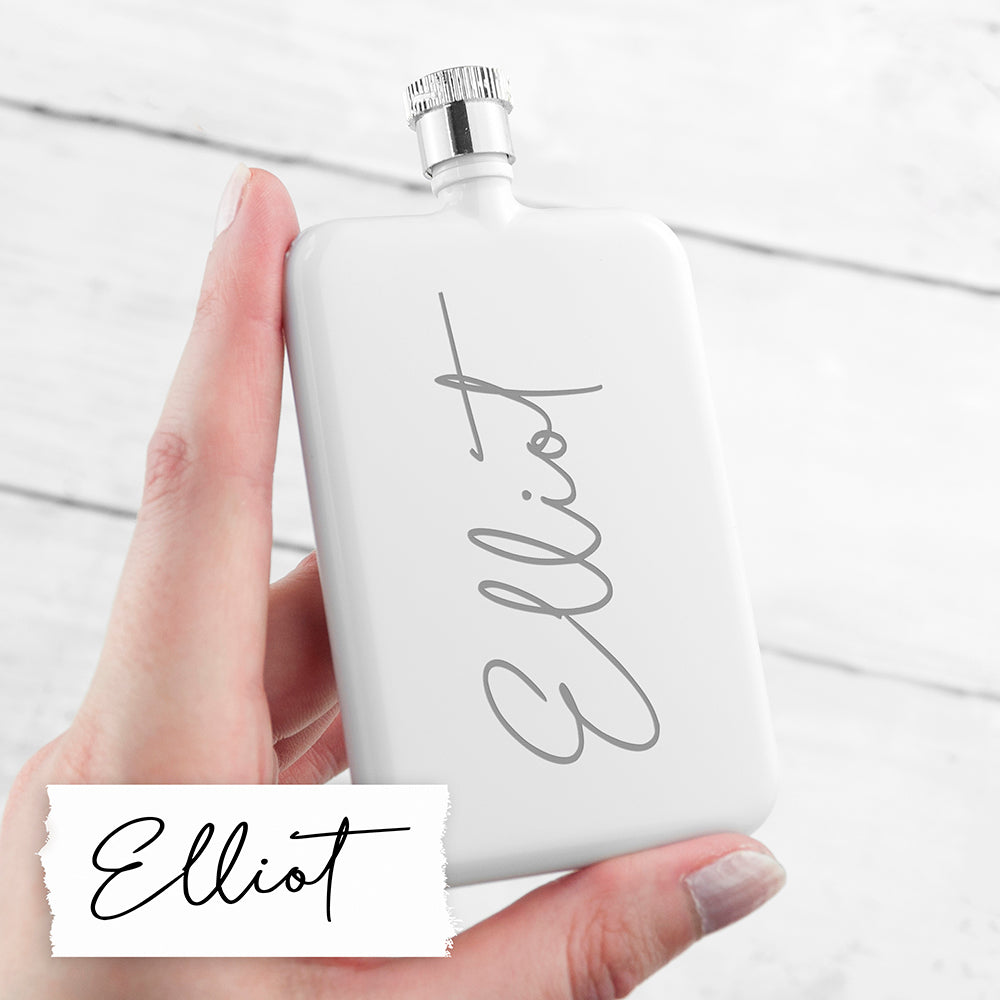 Personalised Slimline Handwriting White Flask: 3 - Hip Flasks By Gift Moments