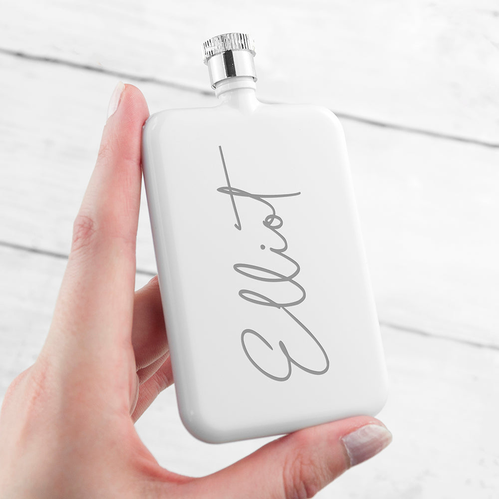 Personalised Slimline Handwriting White Flask: 1 - Hip Flasks By Gift Moments