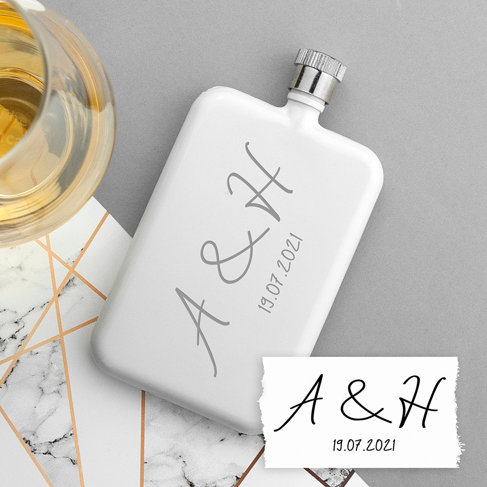 Personalised Slimline Handwriting White Flask: 4 - Hip Flasks By Gift Moments