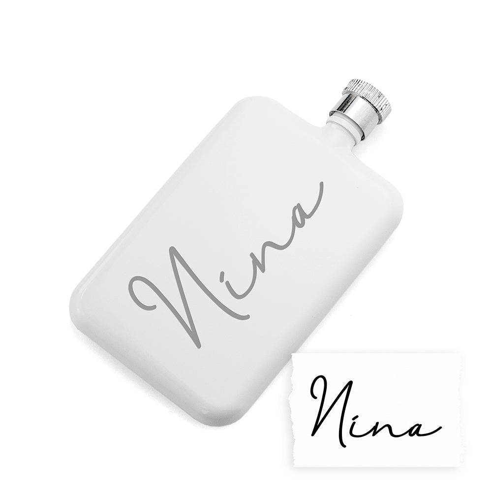 Personalised Slimline Handwriting White Flask: 6 - Hip Flasks By Gift Moments