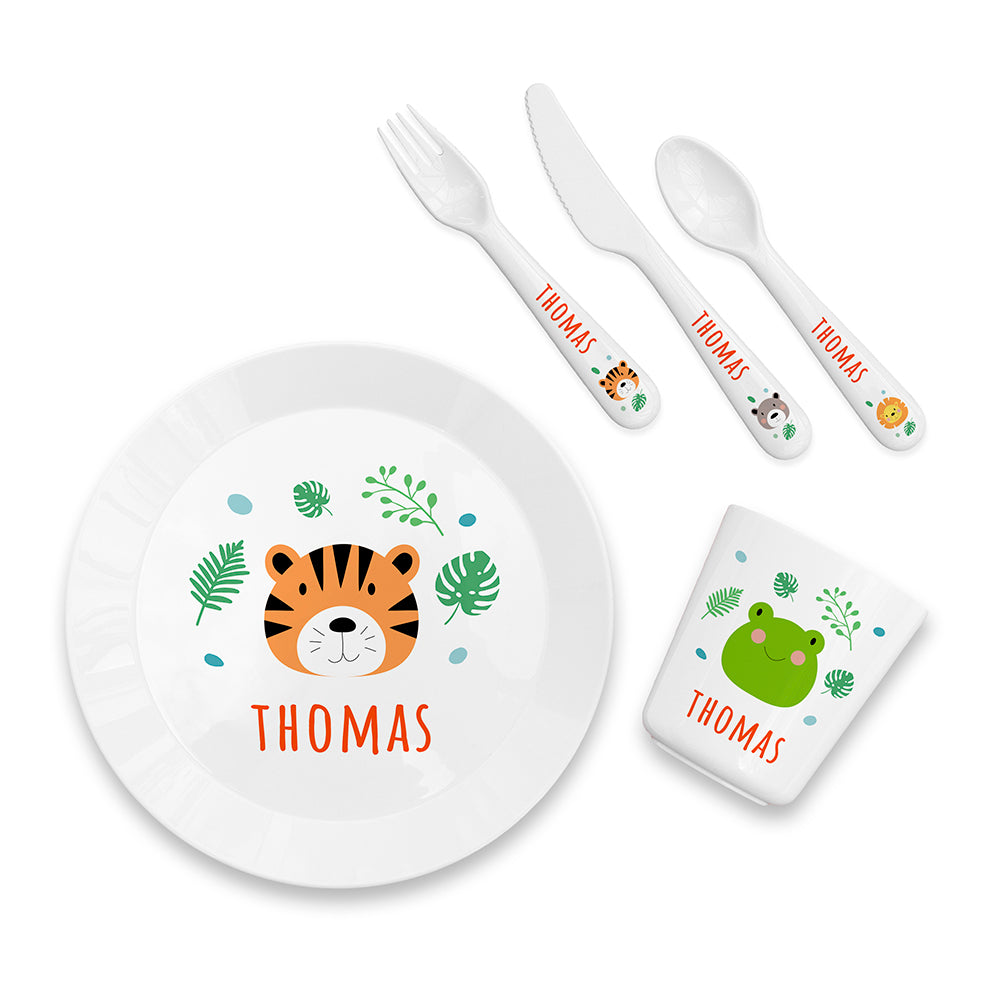 Personalised Kids Jungle Animal Plastic Dining Set - Tableware at Gift Moments