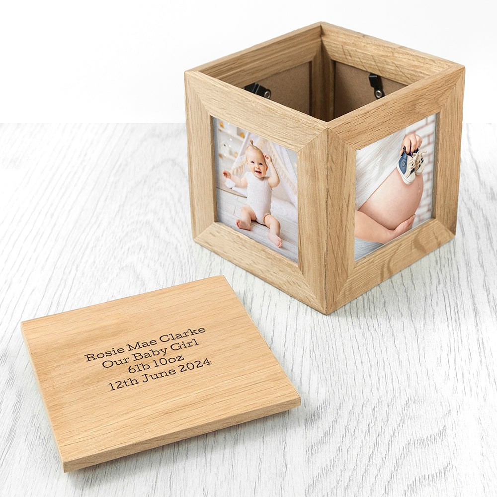 Personalised Oak Friends Photo Cube Keepsake Box: 3 - Photo Cubes By Gift Moments