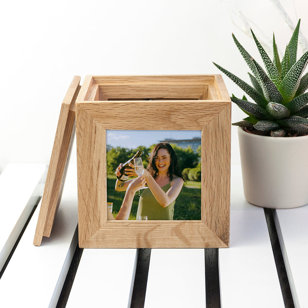 Personalised Oak Friends Photo Cube Keepsake Box: 7 - Photo Cubes By Gift Moments