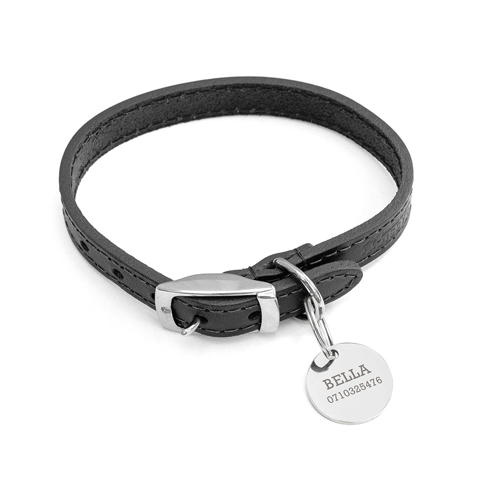 Personalised Classic Black Leather Dog Collar with Tag - Pet Products at Gift Moments